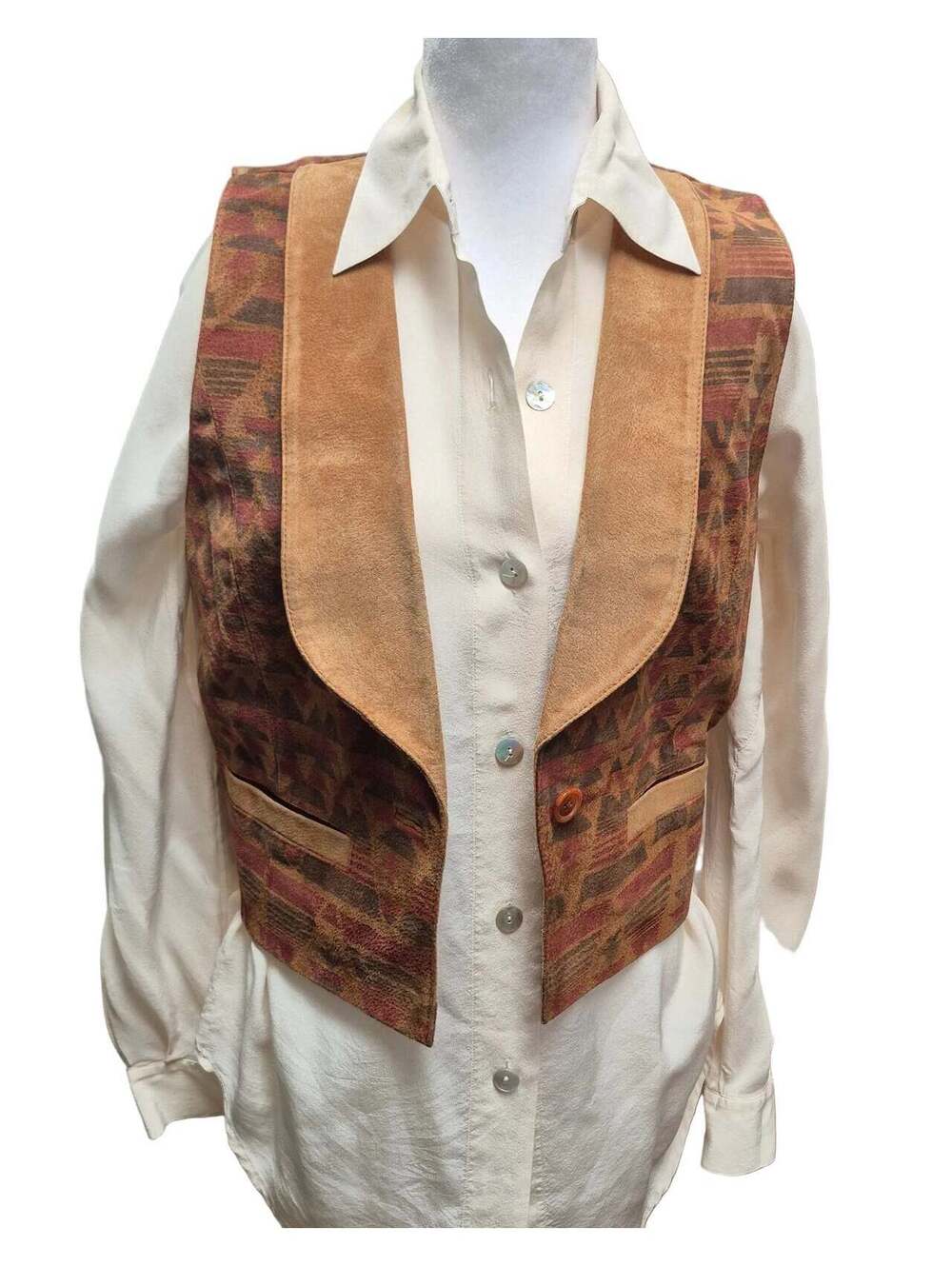 Scully Vintage 100% Leather Suede Ladies Vest Southwestern Geometric Size 8